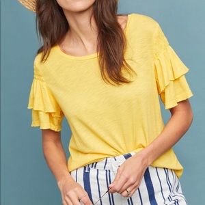 New Antropologie Yellow Sappho Ruffled Sleeves Top